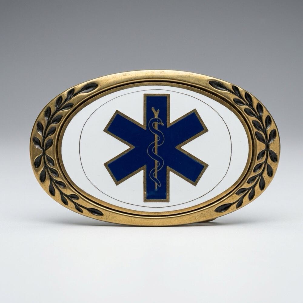 Vintage 1970s Solid Brass Em Emergency Service Belt Buckle For Men EM Team USA
